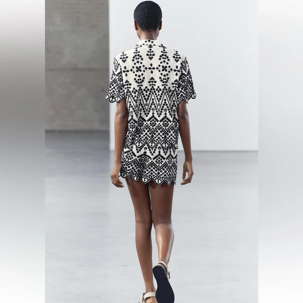 Zara contrast embroidered shirt. ZW collection - Picture 6 of 10